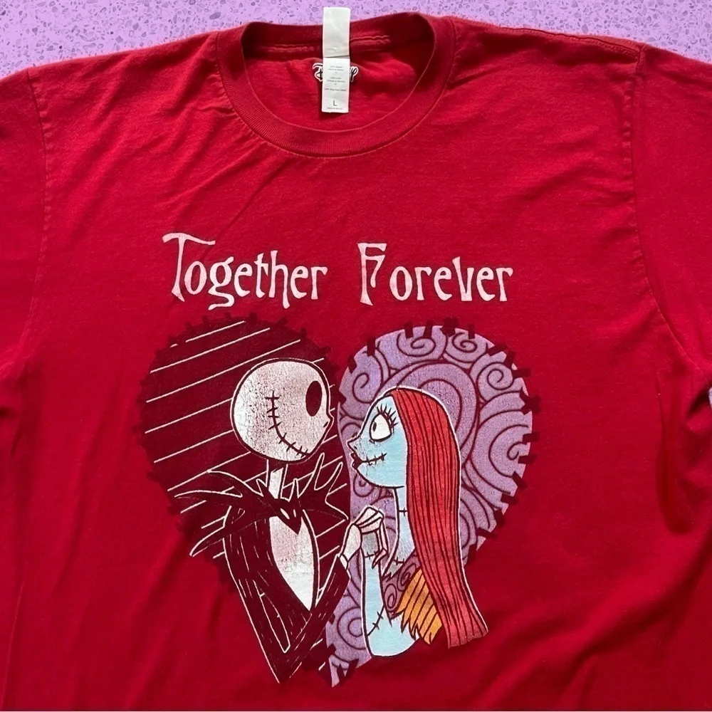 Nightmare before Christmas red Valentine’s Day t shirt men’s L together forever - Picture 2 of 5